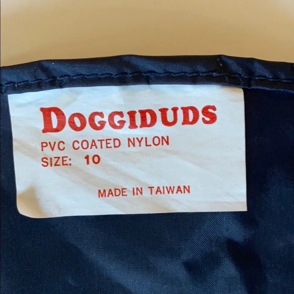 DOGGIDUDS Yellow Hooded Belted Rain Coat Slicker Navy Trim Dog XS / S 10
